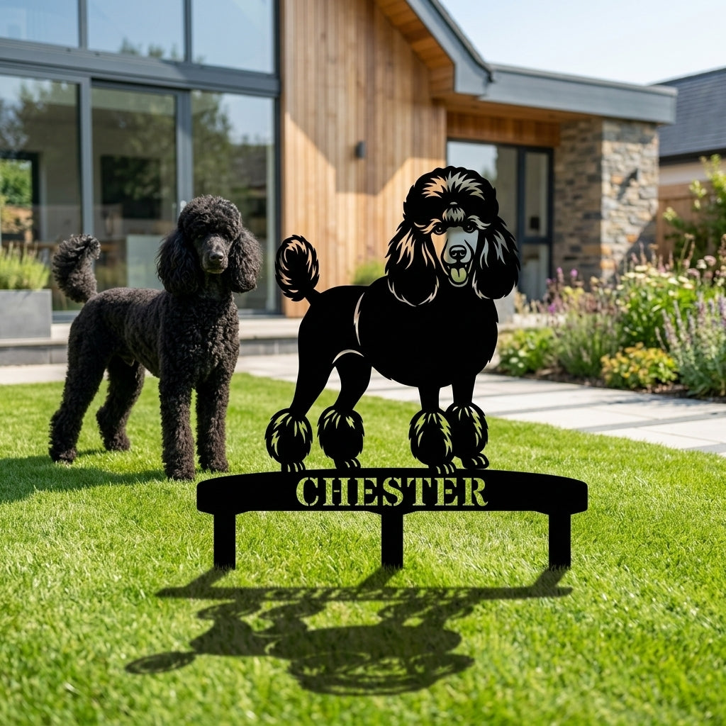 Poodle Personalized  Garden Metal Sign With Stakes. Custom Dog Name Gift