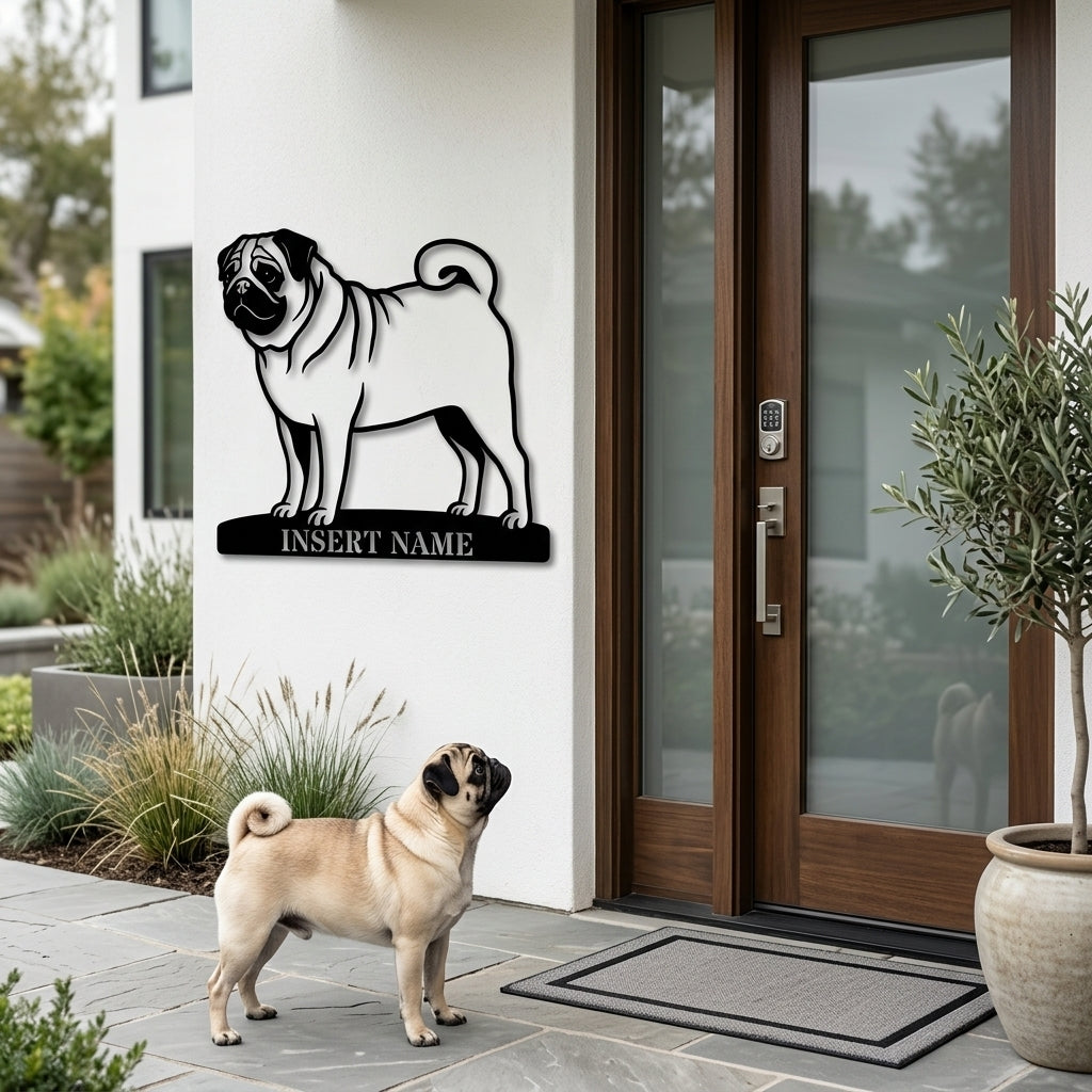 Personalized Pug Name Metal Sign. Custom Dog Owner Wall Decor Gift