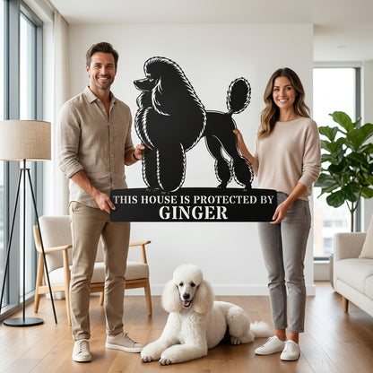 Personalized Dog Guard Name Metal Sign. Custom Poodle Protect Wall Decor