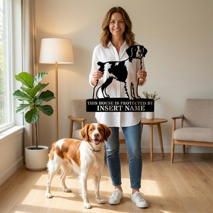 Personalized Brittany Dog Guard Metal Sign. Custom Dog Name Wall Decor