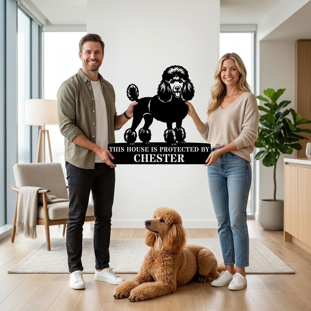 Poodle Personalized Guard Name Metal Sign. Custom Dog Protect Wall Decor