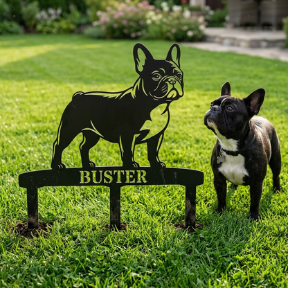 Personalized French Bulldog Garden Metal Sign With Stakes. Custom Dog Lover Name Gift