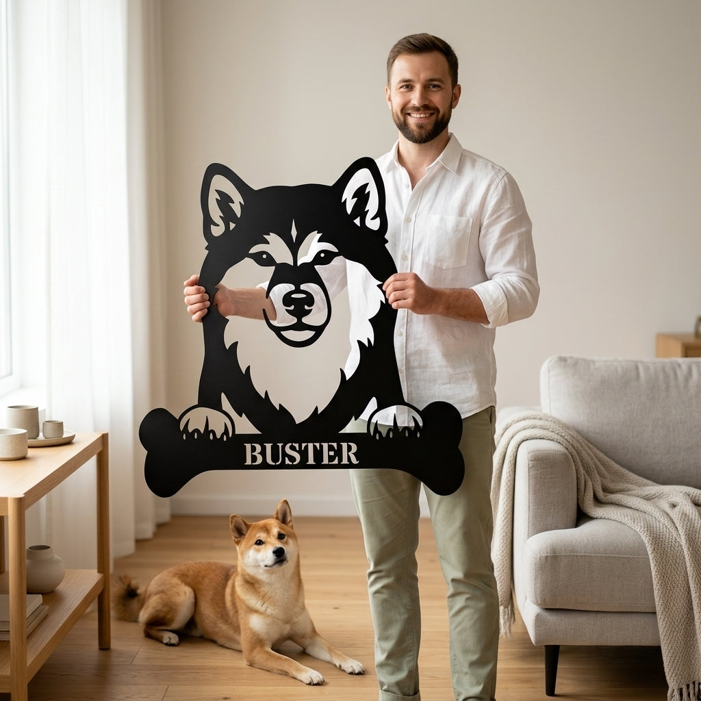 Personalized Shiba Inu Dog Bone Name Metal Sign. Funny Custom Dog Wall Decor Gift