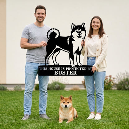 Personalized Shiba Inu Guard Metal Sign. Custom Dog Protect Name Wall Decor