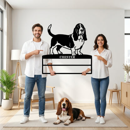 Personalized Basset Hound Rosette Name Metal Sign. Custom Dog Champion Display