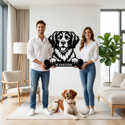 Personalized Brittany Dog With Bone Metal Sign. Custom Dog Name Decor