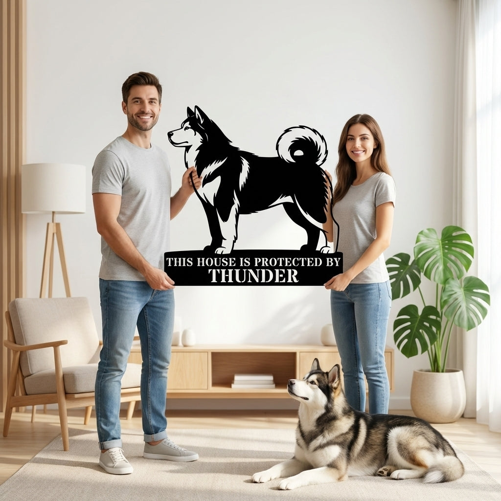 Personalized Alaskan Malamute Guard Metal Sign. Custom Dog Name Wall Decor