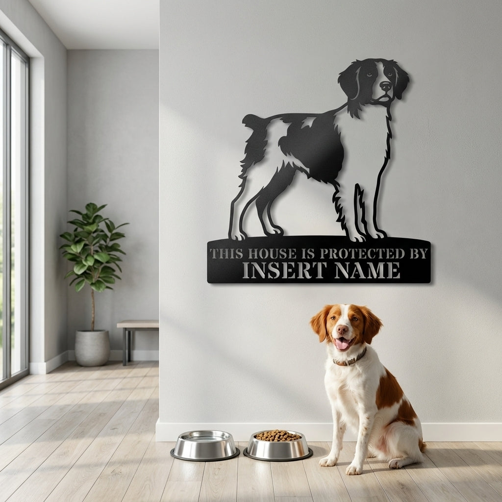 Personalized Brittany Dog Guard Metal Sign. Custom Dog Name Wall Decor