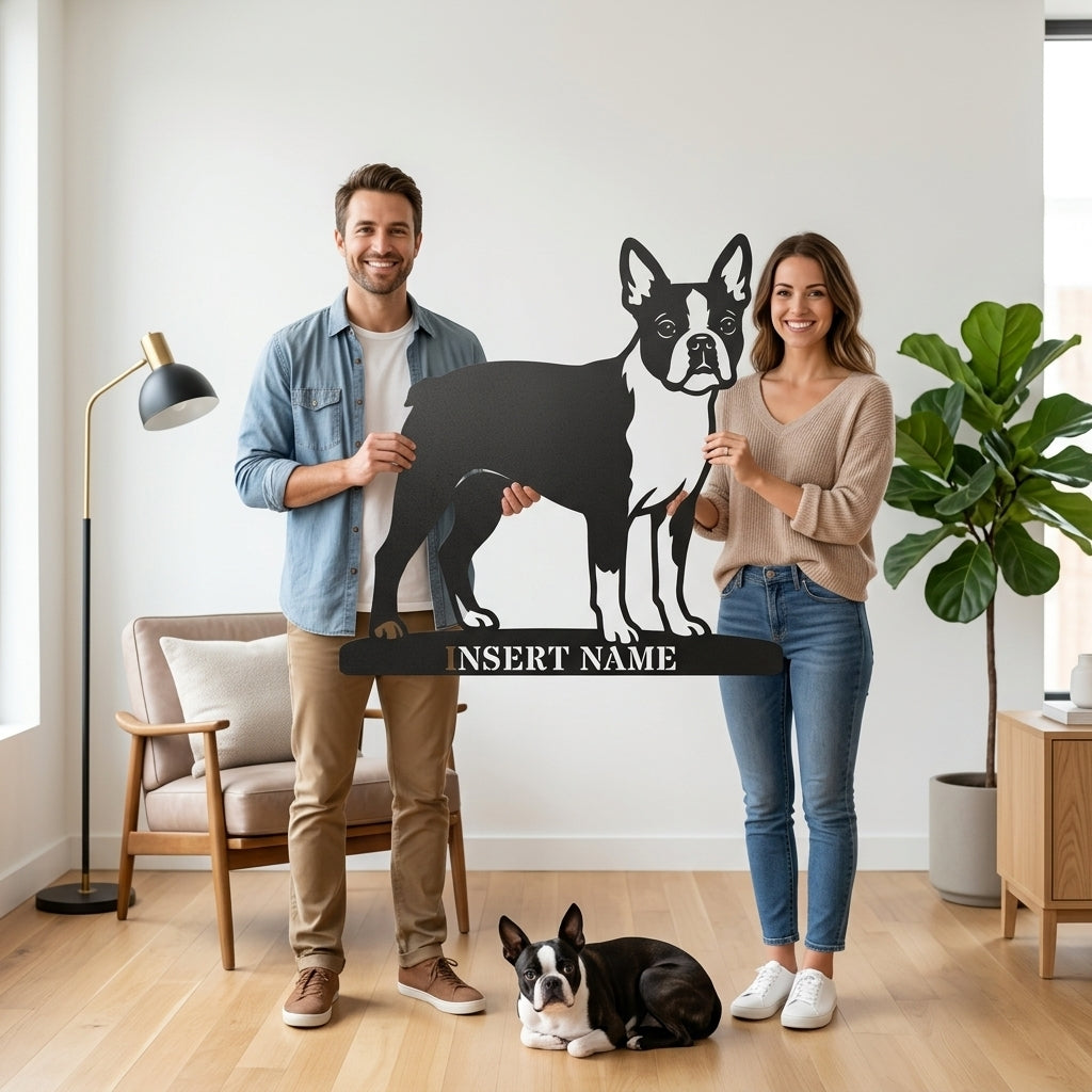 Personalized Boston Terrier Name Metal Sign. Custom Dog Owner Wall Decor Gift