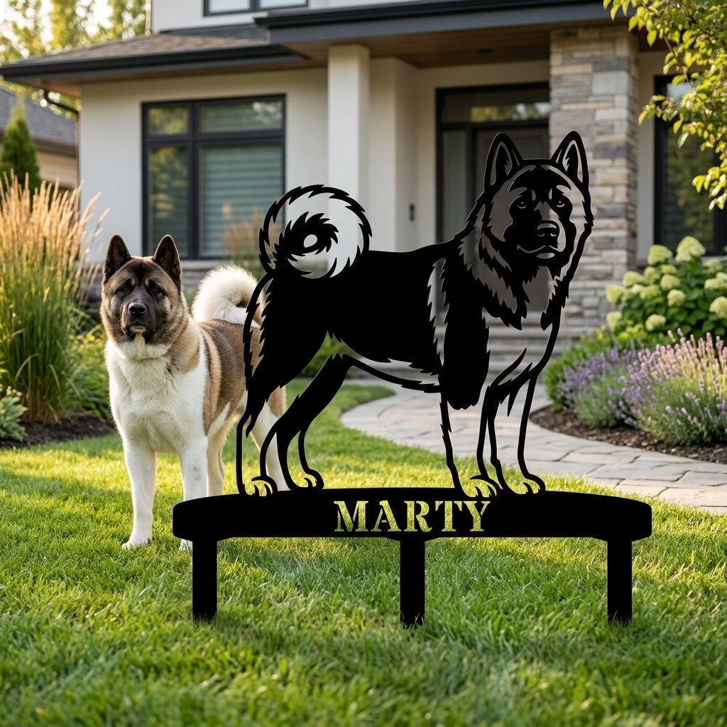 Personalized American Akita Garden Metal Sign With Stakes Custom Dog Name Gift