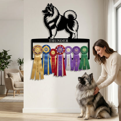 Personalized Keeshond Rosette Metal Sign Display. Custom Wolfspitz Champion Wall Decor.