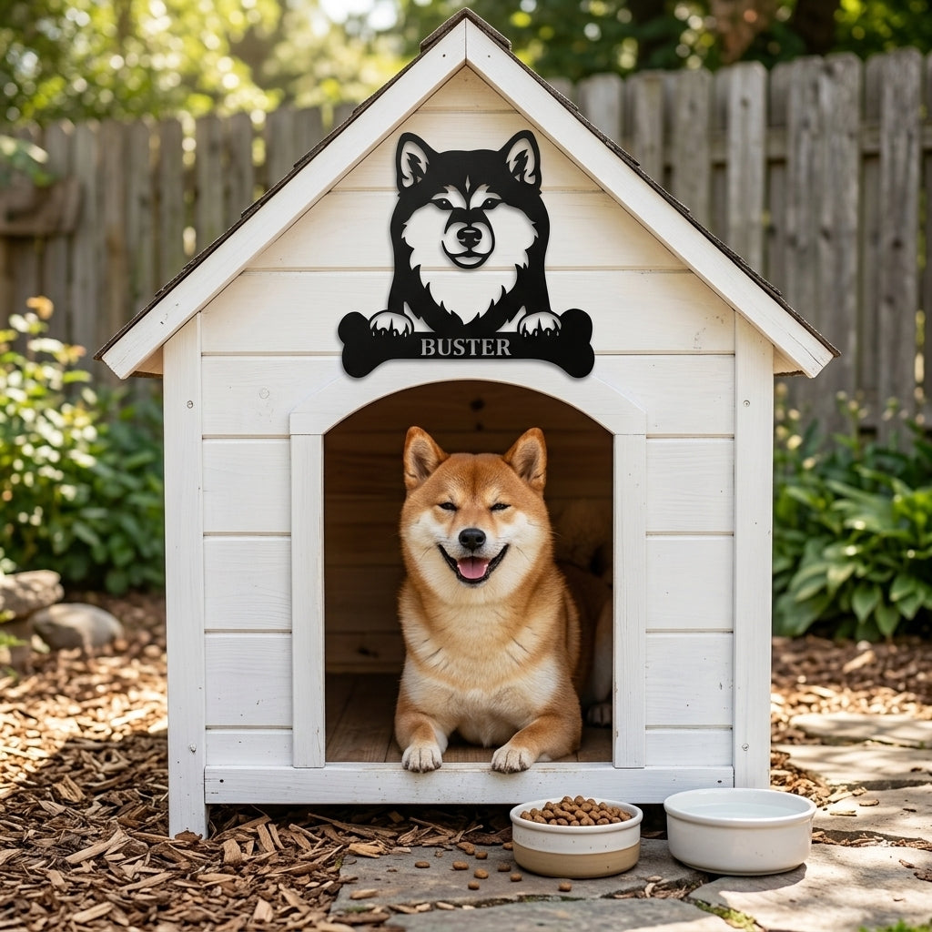 Personalized Shiba Inu Dog Bone Name Metal Sign. Funny Custom Dog Wall Decor Gift