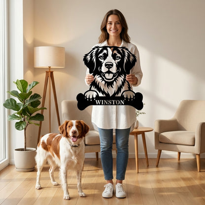 Personalized Brittany Dog With Bone Metal Sign. Custom Dog Name Decor