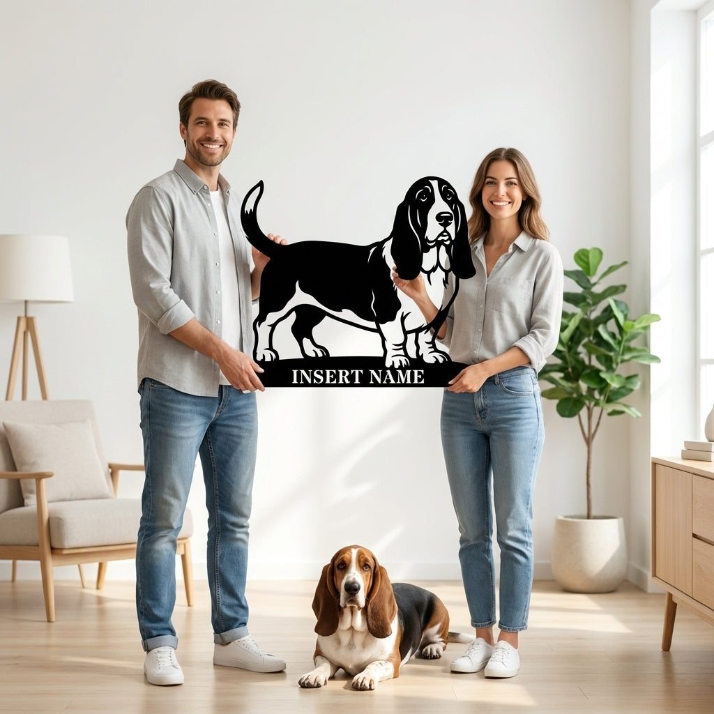 Personalized basset hound Metal Sign. Custom Dog Owner Wall Decor Gift