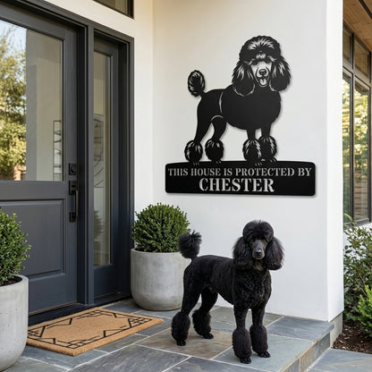 Poodle Personalized Guard Name Metal Sign. Custom Dog Protect Wall Decor