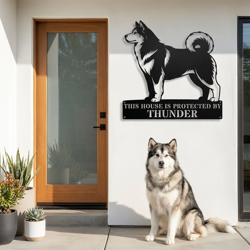 Personalized Alaskan Malamute Guard Metal Sign. Custom Dog Name Wall Decor