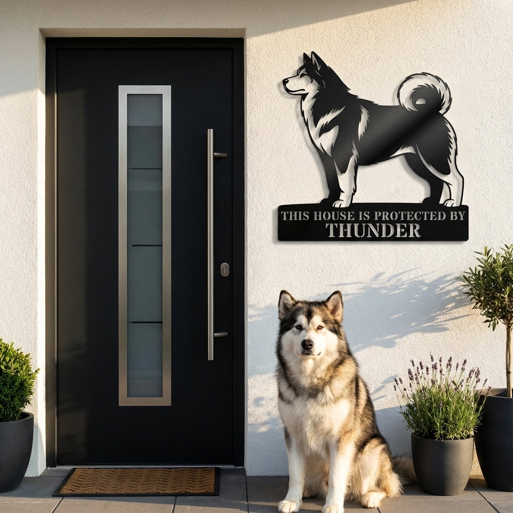 Personalized Alaskan Malamute Guard Metal Sign. Custom Dog Name Wall Decor