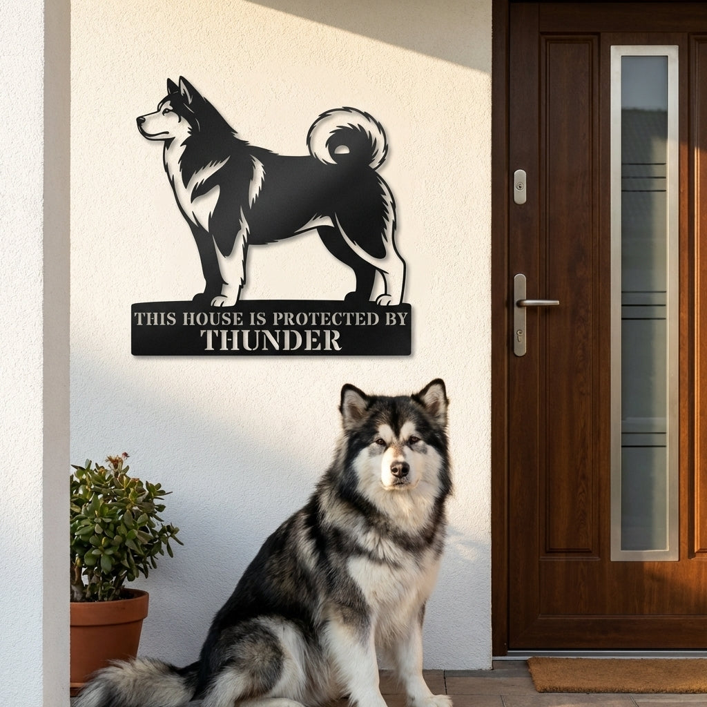 Personalized Alaskan Malamute Guard Metal Sign. Custom Dog Name Wall Decor
