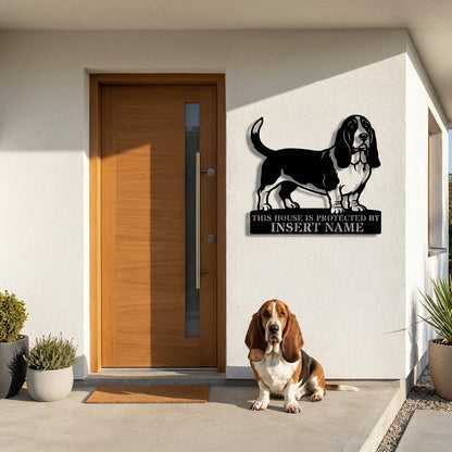 Personalized Basset Hound Guard Metal Sign. Custom Dog Name Wall Decor