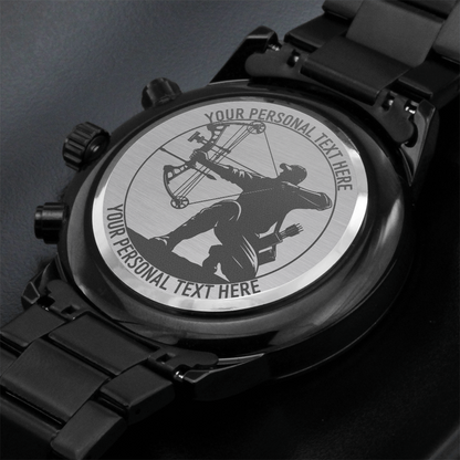 Personalized Bow Hunter Metal Wristwatch With Custom Name