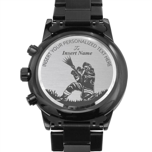 Personalized Firefighter Laser-Engraved Metal Watch. Custom Fireman Wristwatch Gift