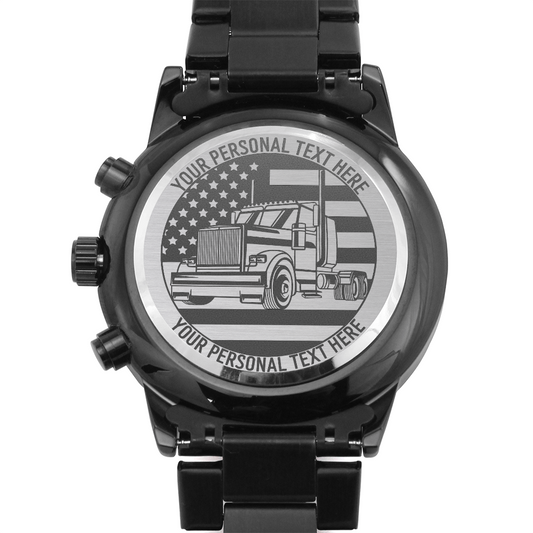 Personalized Laser-Engraved Ameican Truck Driver Metal Wristwatch