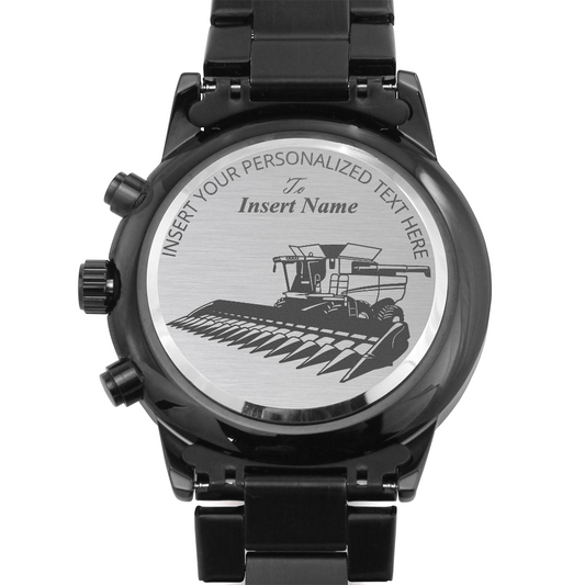 Personalized Laser-Engraved Harvesting Machine Operator Metal Wristwatch