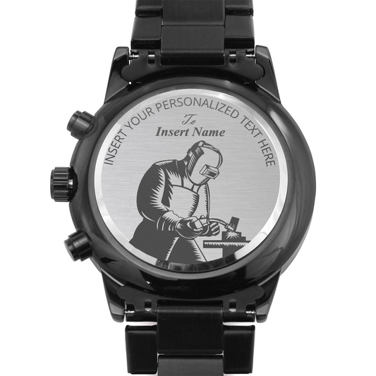 Personalized American Welder Laser-Engraved Metal Watch