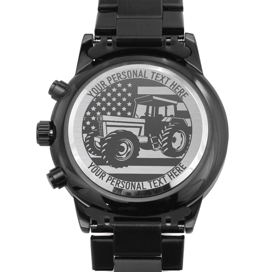 Personalized Laser-Engraved US Tractor Metal Wristwatch Gift