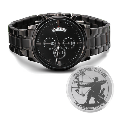 Personalized Bow Hunter Metal Wristwatch With Custom Name