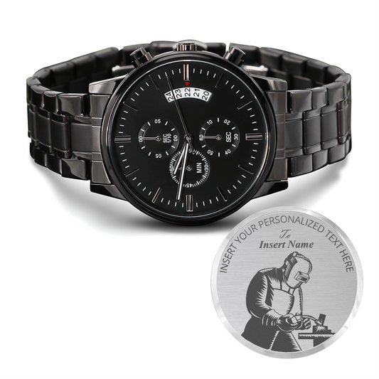 Personalized American Welder Laser-Engraved Metal Watch