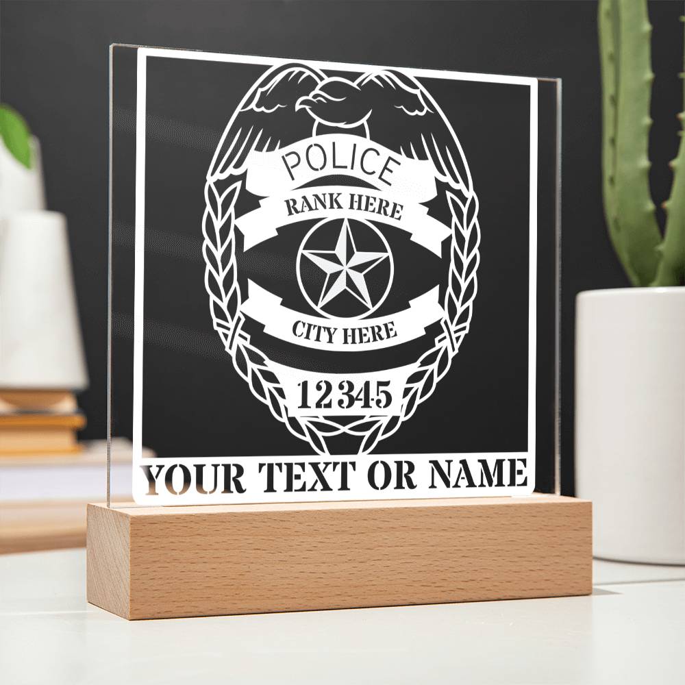 Personalized Police Shield Name Acrylic Sign. Custom Police Officer LED Plaque Gift.  Cop Gift. Officer Name Gifts. Law Enforcement Decor