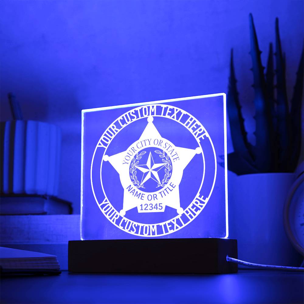 Personalized Five point Star Police Badge Name Acrylic Sign. Custom Police Shield LED Plaque Gift. Officer Name Gifts. Law Enforcement Decor