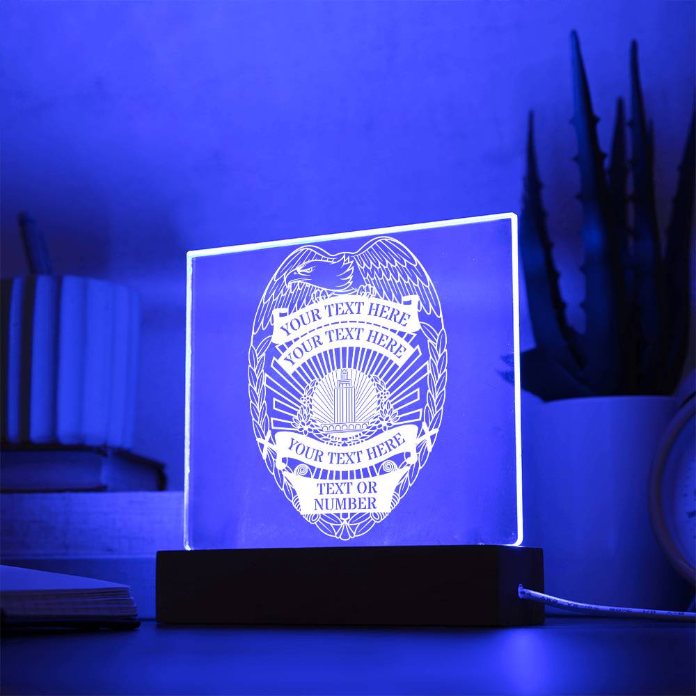 Personalized Police Badge Name Acrylic Lightning Sign. Custom Policeman LED Plaque Gift. Cop Gift. Officer Name Gifs. Law Enforcement Decor