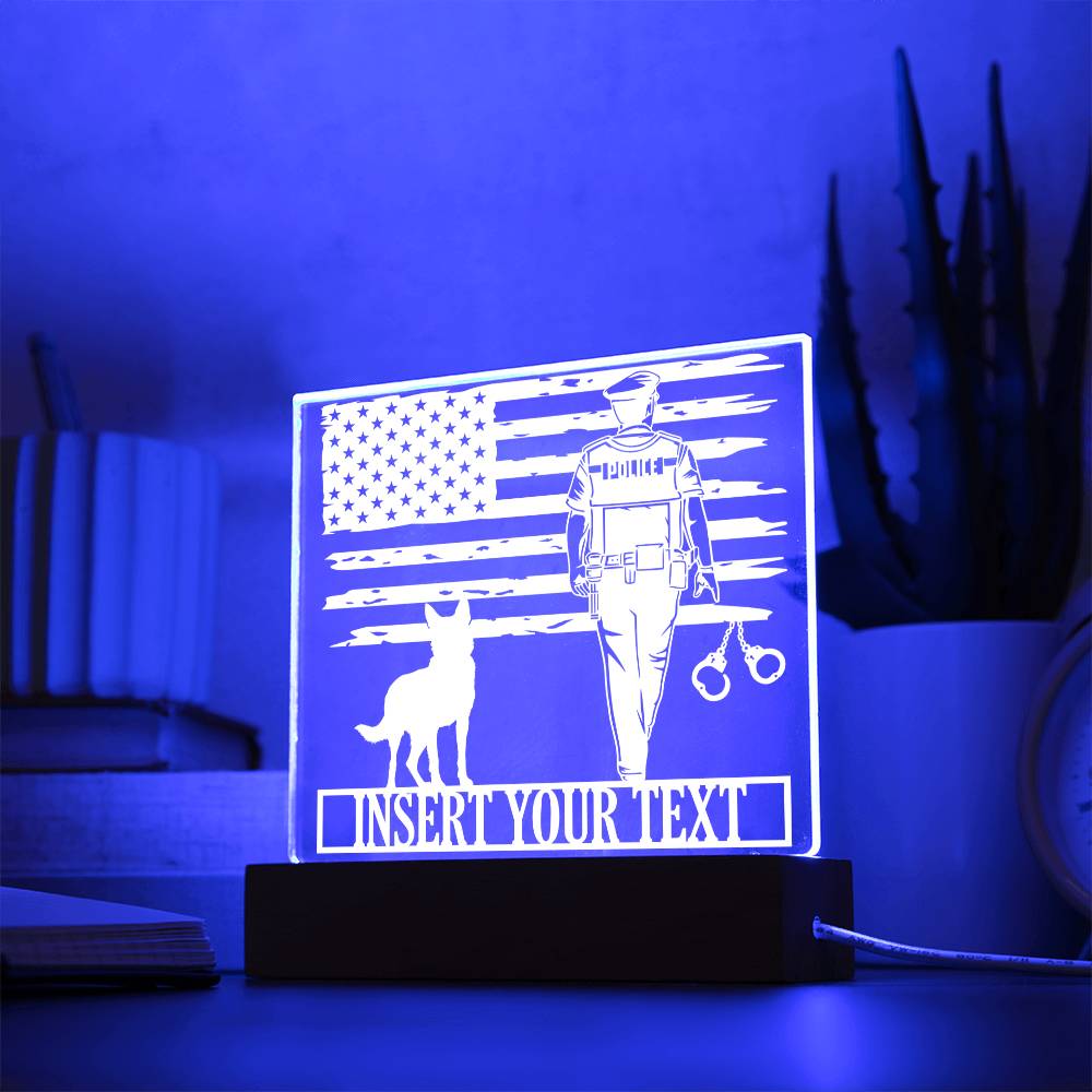 Personalized Police Officer Name Acrylic Sign. Custom K9 Dog LED Plaque Gift. Patriotic Cop Gift. US Officer. Law Enforcement Office Decor