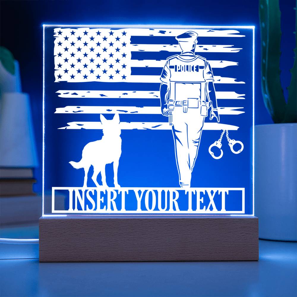 Personalized US Police Officer Name Acrylic Sign. Custom K9 Dog LED Plaque Gift