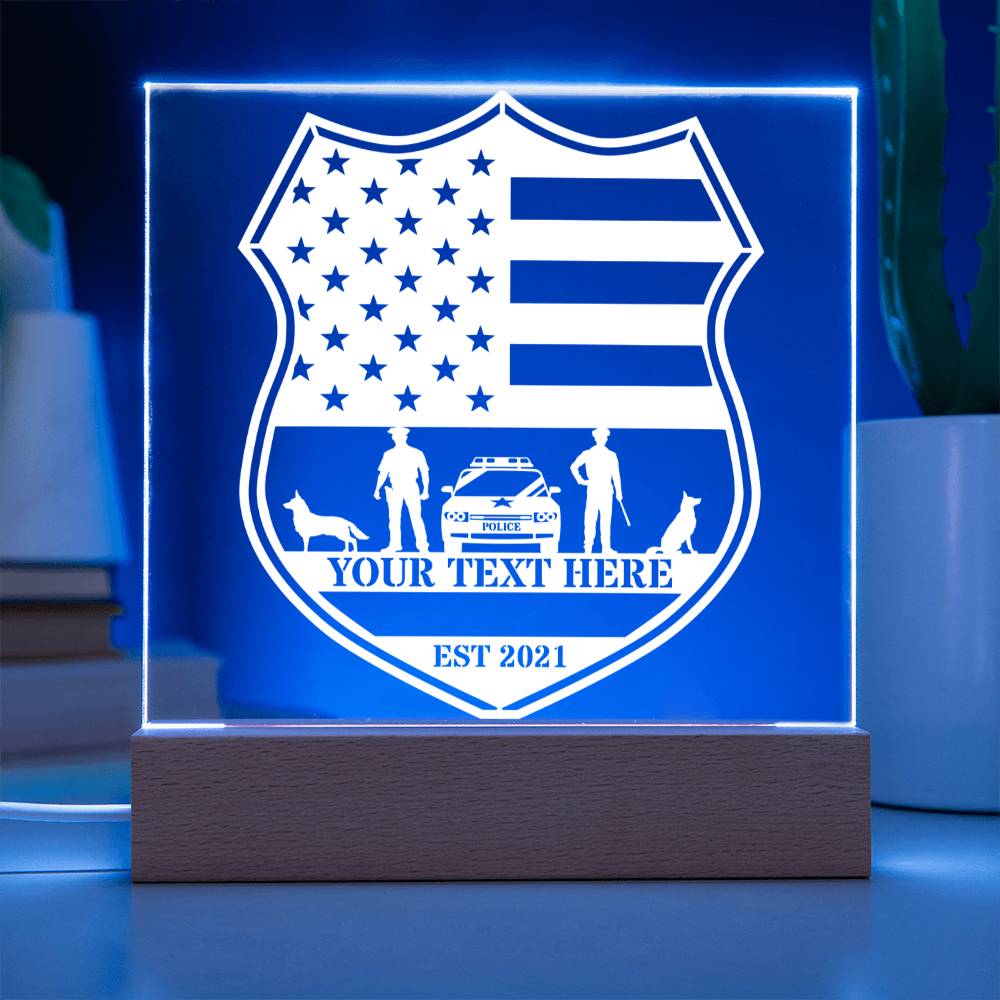 Personalized US Police Name Acrylic LED Plaque. Custom Police Shield Gift