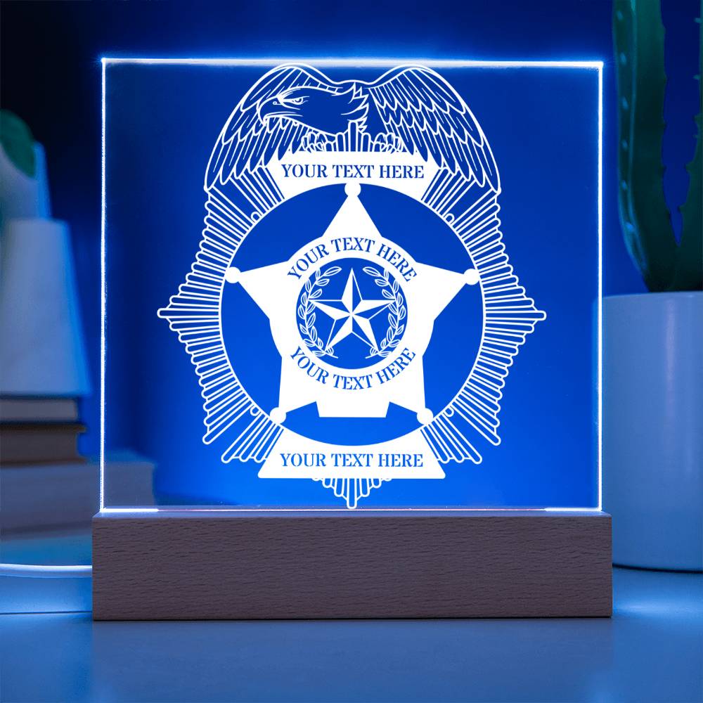 Personalized Eagle Police Badge Acrylic Sign. Custom Cop Badge LED Plaque Gift. Cop Gift. Officer Name Gifts. Law Enforcement Office Decor