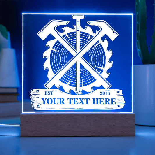 Personalized Woodworker LED Acrylic Sign. Custom Carpenter Color Plaque Gift