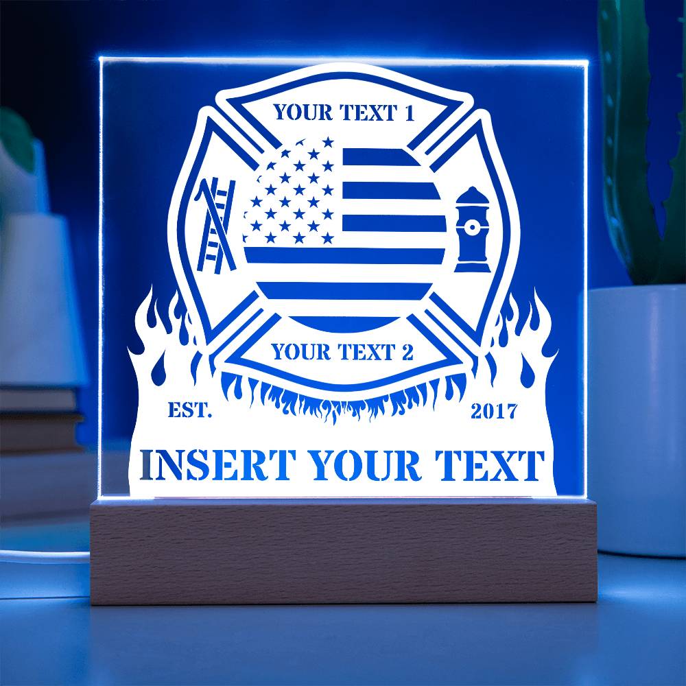 US Firefighter Personalized Acrylig Light Sign - Custom Firefighter LED Plaque Gift