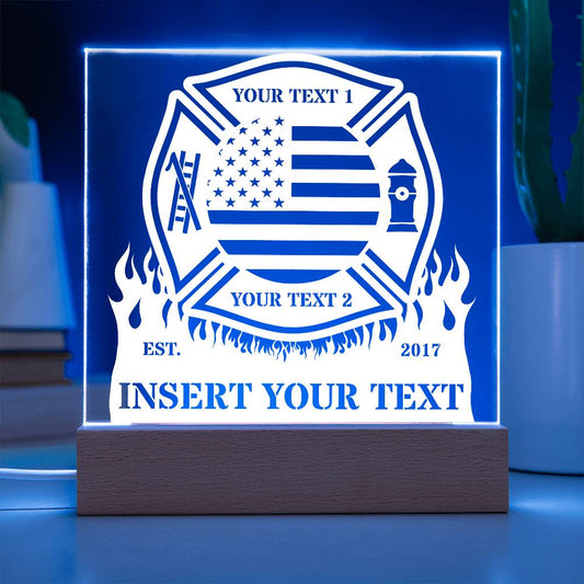 US Firefighter Personalized Acrylig Light Sign - Custom Firefighter LED Plaque Gift