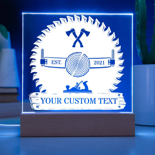 Personalized Lumberjack LED Acrylic Sign. Custom Woodworker Color Plaque Gift