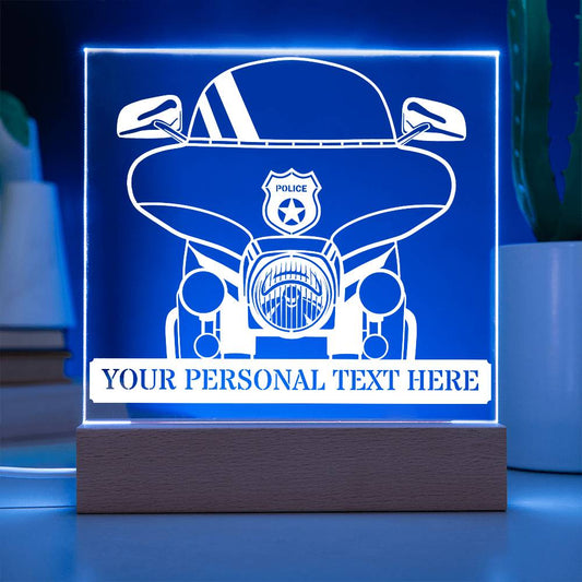 Personalized Police Motorbike Acrylic Light Sign. Custom Motorcycle Cop LED Plaque Gift.