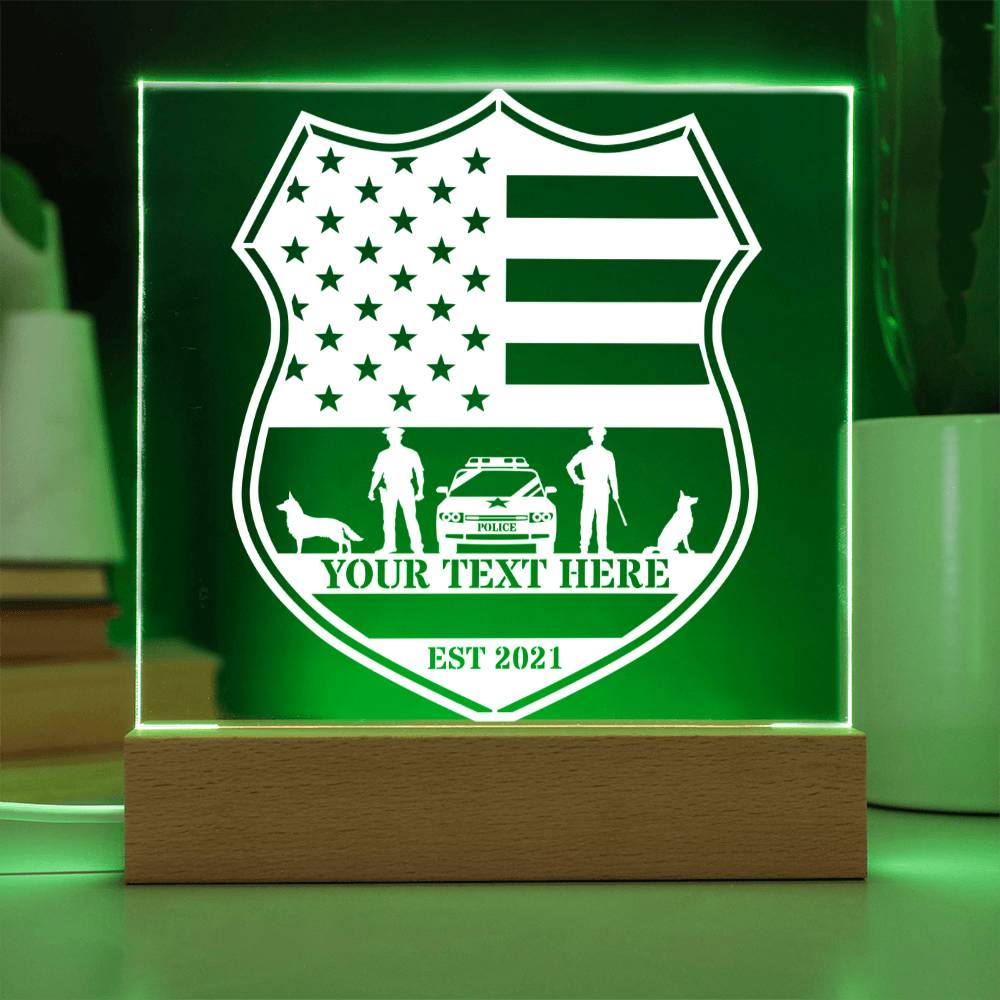 Personalized US Police Name Acrylic LED Plaque. Custom Police Shield Gift.  Cop Gift. US Officer Name Gifts. Law Enforcement Office Decor