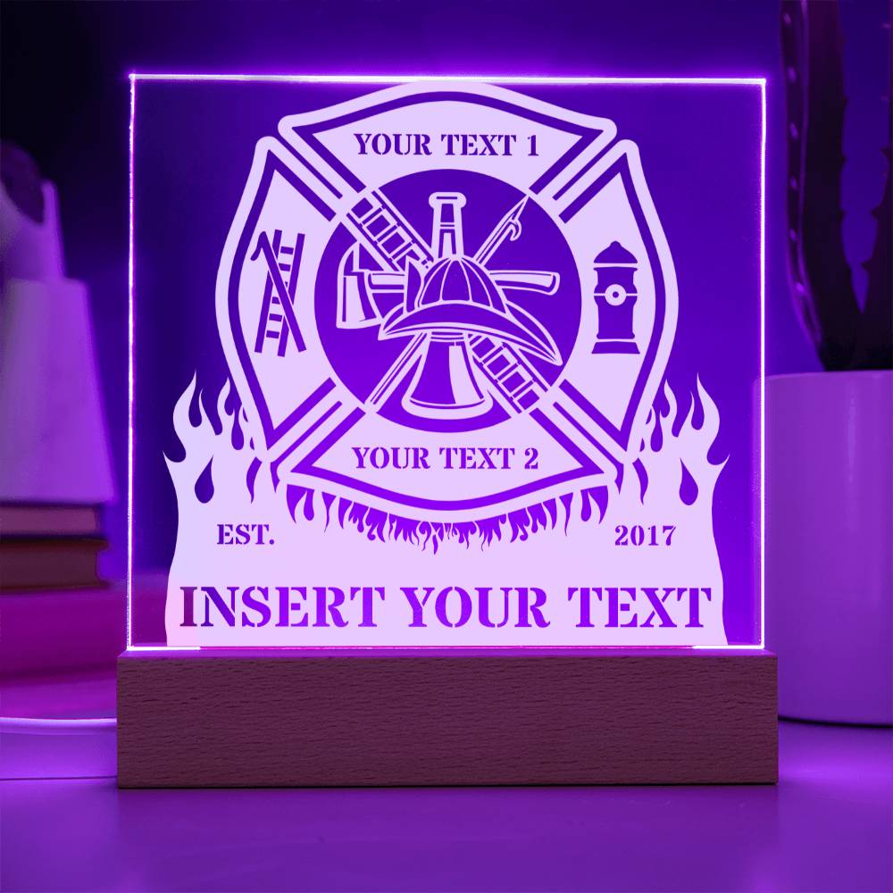 Personalized Firefighter Maltese Cross Acrylic Sign. Custom Firestation LED Plaque Gift. Fire Department Decor. Firefighter LED Acrylic Sign