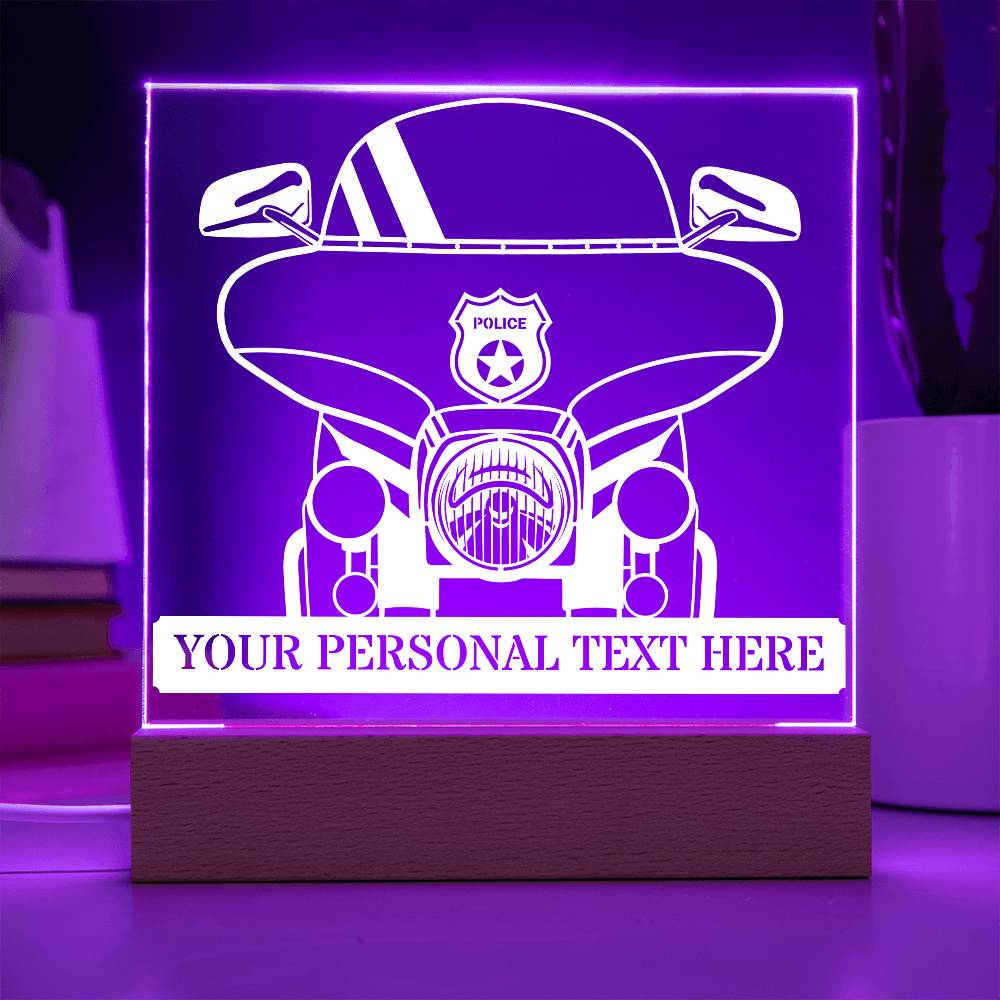 Personalized Police Motorbike Acrylic Light Sign. Custom Motorcycle Cop LED Plaque Gift.