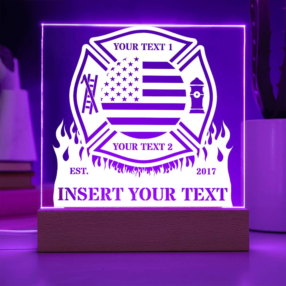 US Firefighter Personalized Acrylig Light Sign - Custom Firefighter LED Plaque Gift