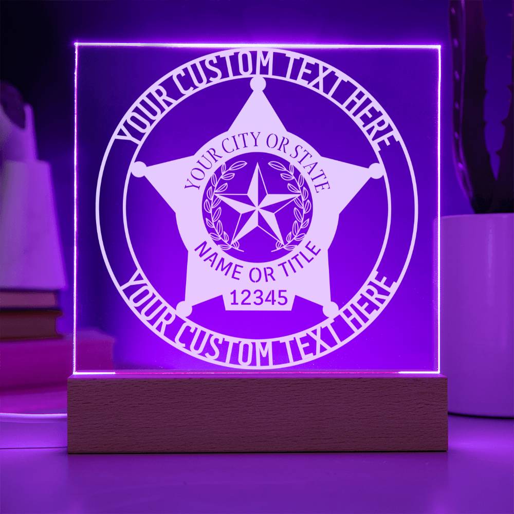 Personalized Five point Star Police Badge Name Acrylic Sign. Custom Police Shield LED Plaque Gift. Officer Name Gifts. Law Enforcement Decor