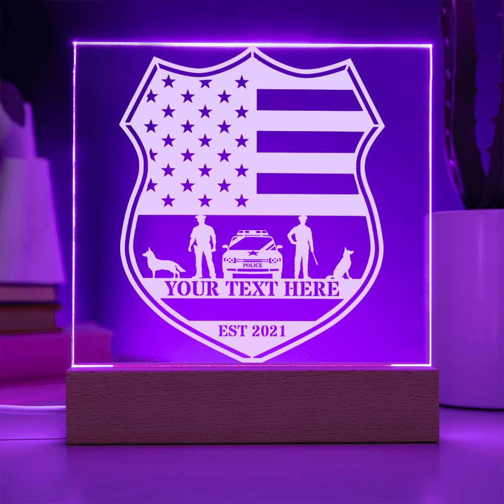 Personalized US Police Name Acrylic LED Plaque. Custom Police Shield Gift.  Cop Gift. US Officer Name Gifts. Law Enforcement Office Decor