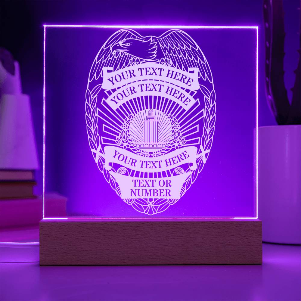 Personalized Police Badge Name Acrylic Lightning Sign. Custom Policeman LED Plaque Gift. Cop Gift. Officer Name Gifts. Law Enforcement Decor